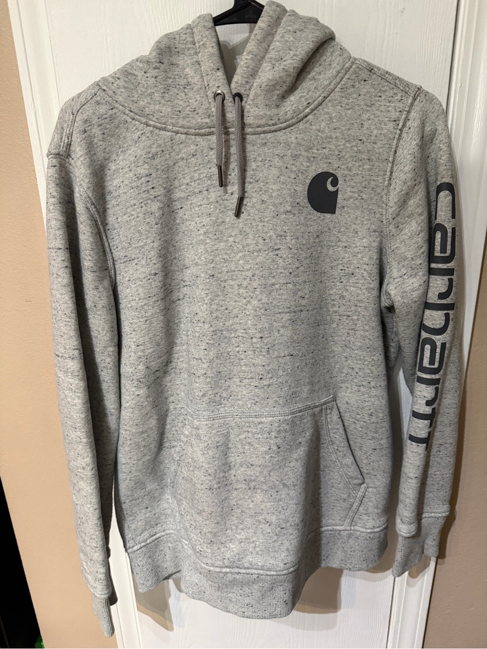 Carhartt Light Gray Speckled Pullover Hoodie with Sleeve Logo